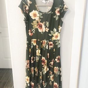 Olive Green Floral Midi Dress, NWOT